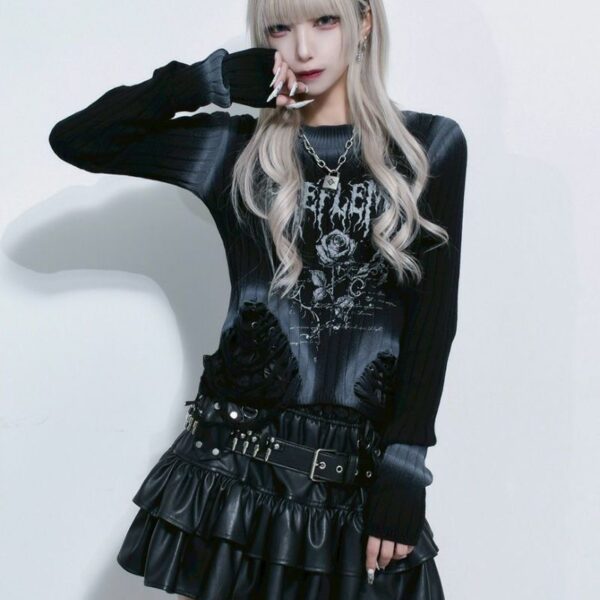 Spray Distressed Crop Rib Knit