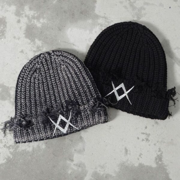 Logo Embroidered Distressed Knit Hat