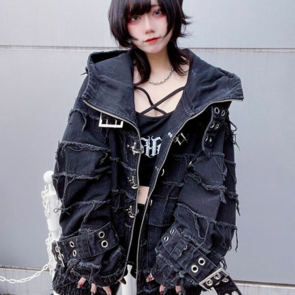 High-neck Zip Hoodie with Patchwork Belt