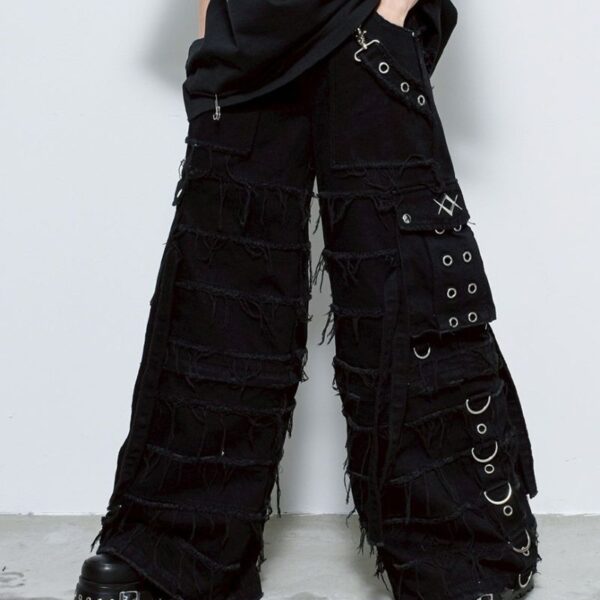 2-Way Patchwork Cargo Denim Pants