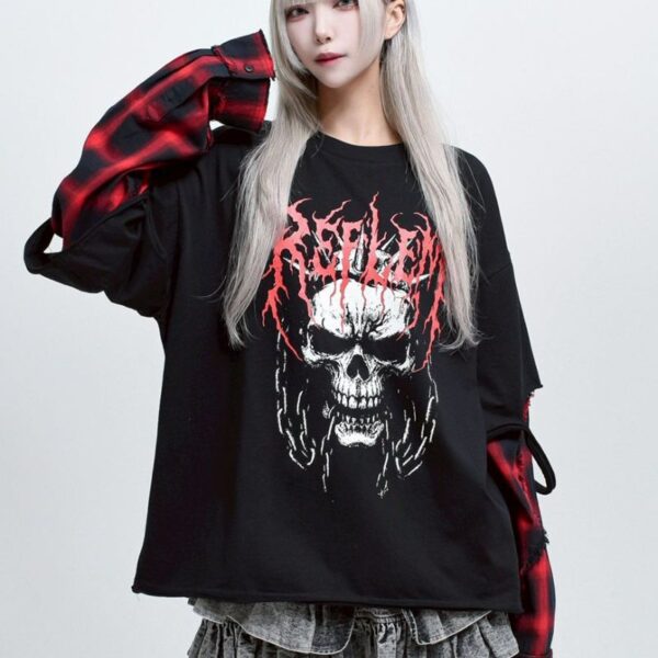 Fake Layered Check Long T-shirt