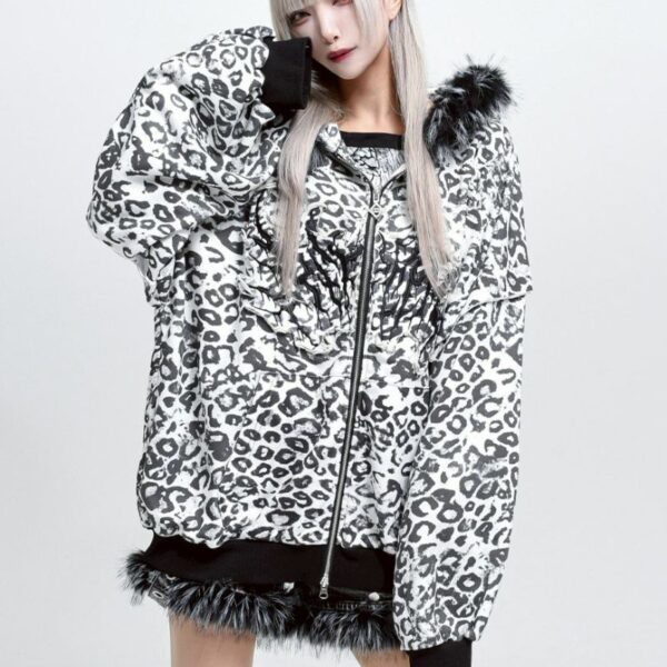 Fur Print Zip Hoodie
