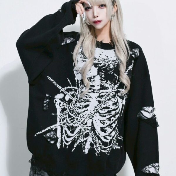 Skull Print Jacquard Knit Pullover