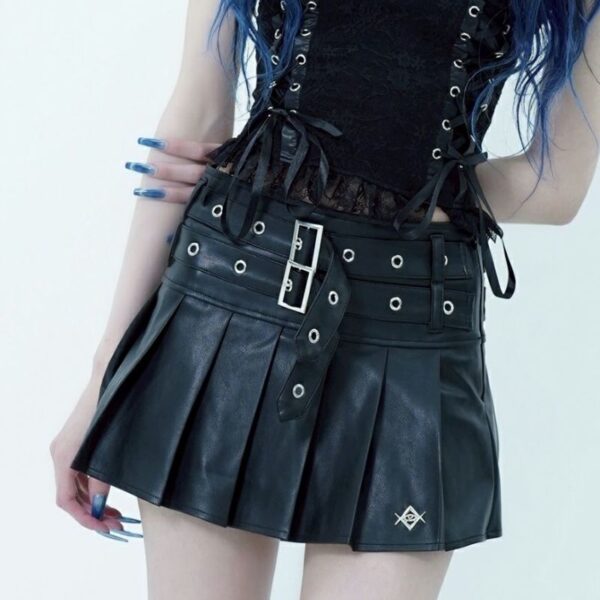 Belted Pleated Mini Skirt