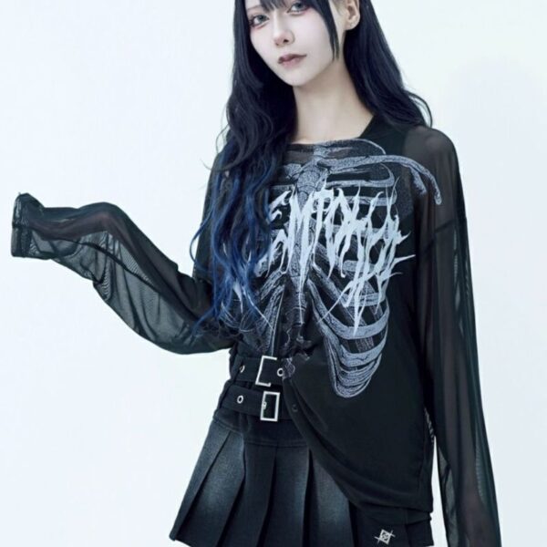 Sheer Mesh Long Sleeve Top & Tank Top 2-Piece Set