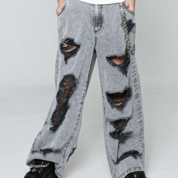 Highly Ripped Wide Denim Pants