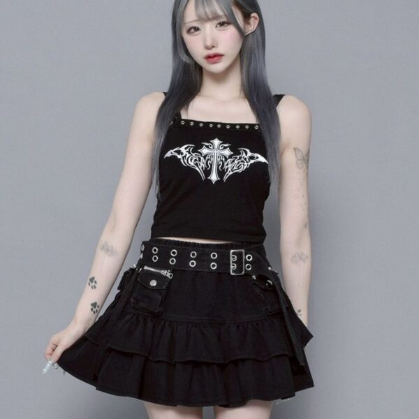 Eyelet Design Cross Print Camisole