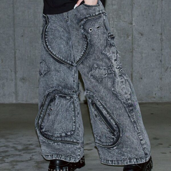Cross Patch Wide Denim Pants