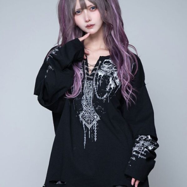Skull Grunge Layered Long T-Shirt