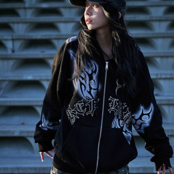 Tribal Rhinestone Long Sleeve Zip-Up Hoodie