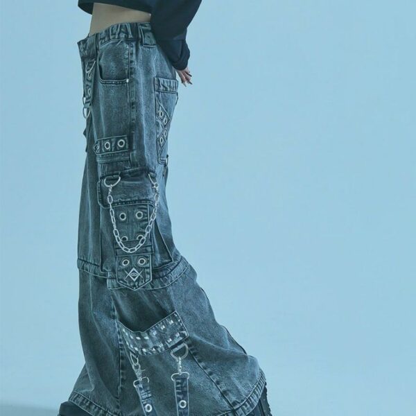 2-Way Bondage Wide Denim Cargo Pants