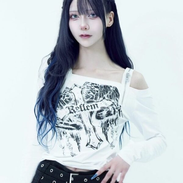 Zip Belt Off-the-Shoulder Long Sleeve Top