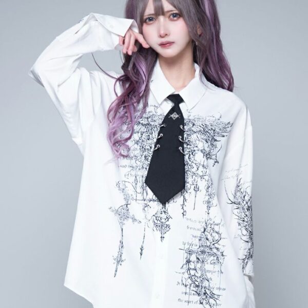 Printed Long Sleeve Shirt with Tie