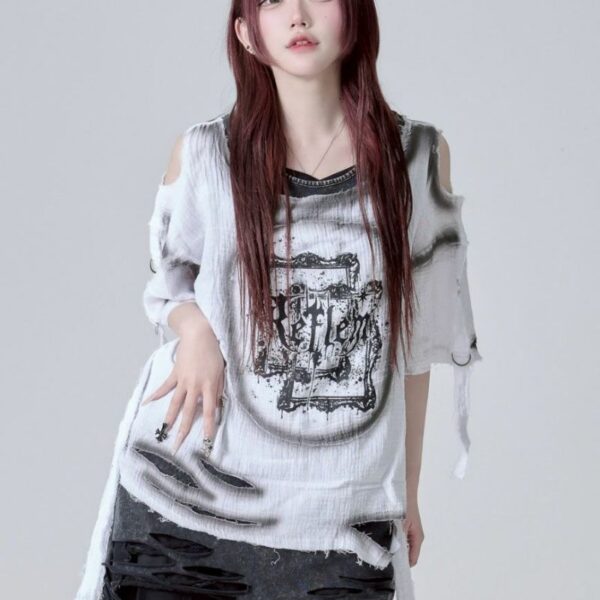 Broken Double Gauze Print Short Sleeve Top