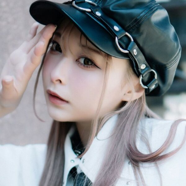 PU Leather Harness Newsboy Cap
