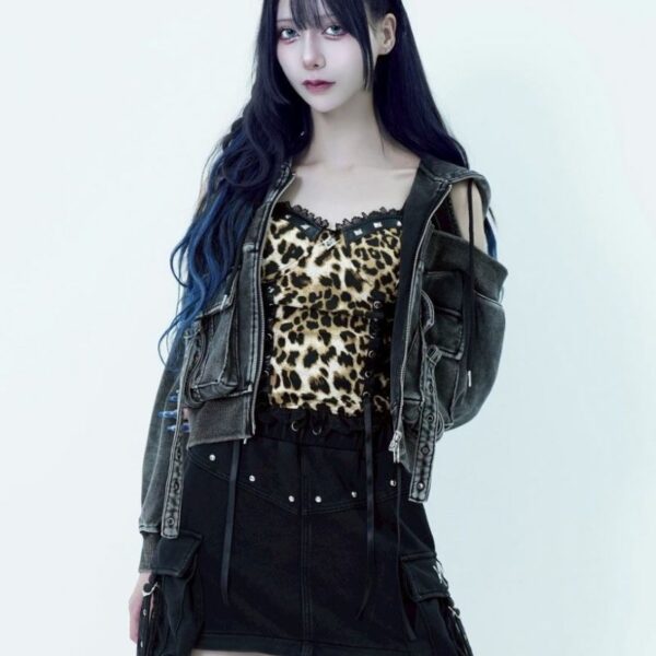 Off-the-Shoulder Cropped Zip Hoodie