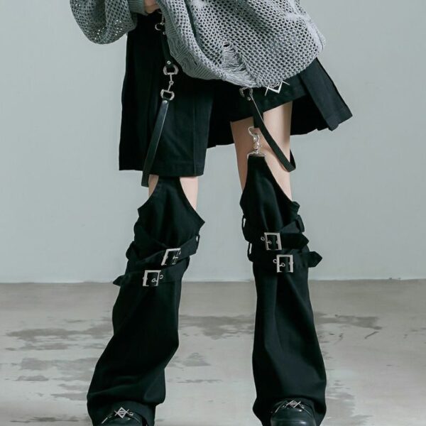 Layered Denim Shorts with Leg Covers