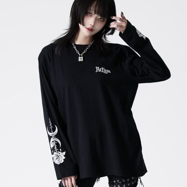 Rose and Spellbook Design Print Long T-Shirt