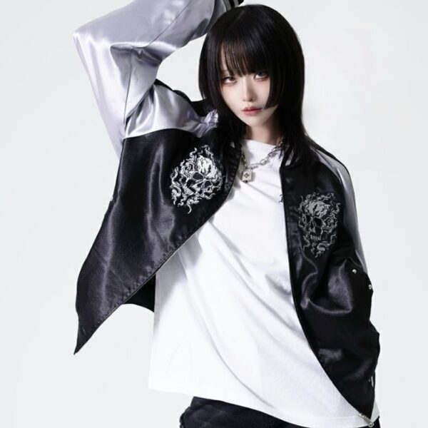 Skull Embroidered Dark Gloss Sukajan Jacket