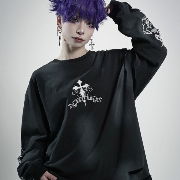 Cross Embroidered Long Sleeve T-Shirt