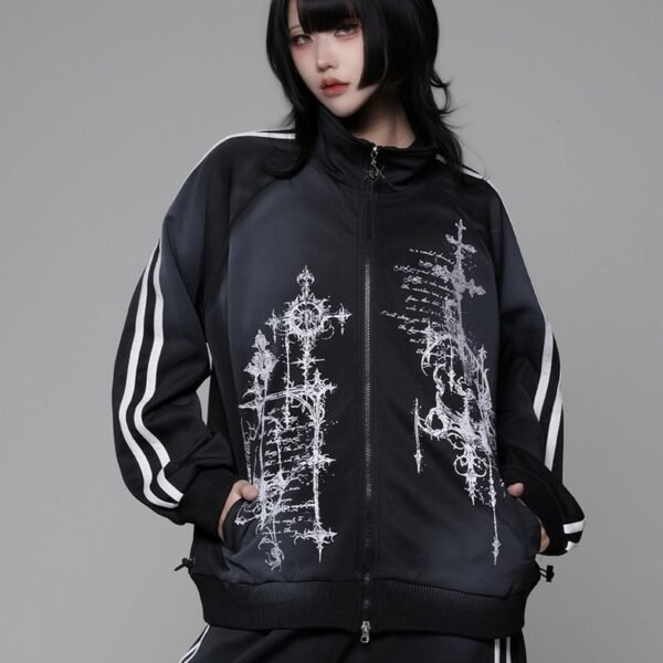 Distressed Shirring Track Jacket