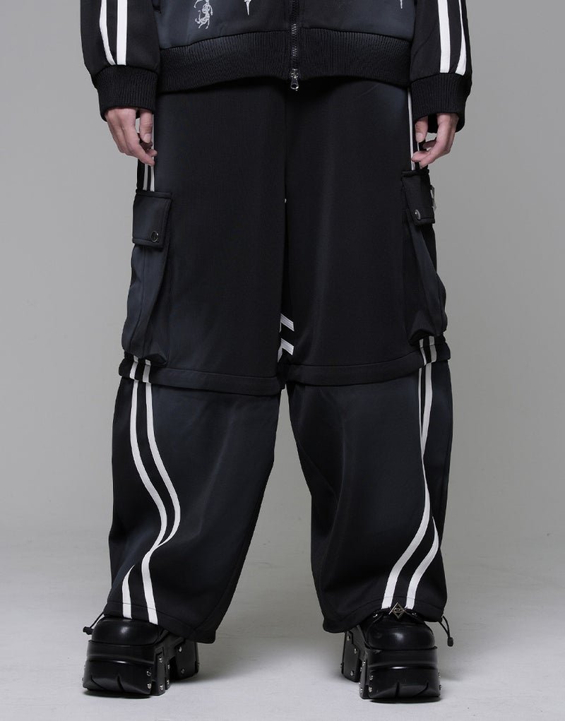 2-Way Distressed Cargo Wide Jersey Pants - Reflem 2-Way Distressed Cargo Wide Jersey Pants - Reflem