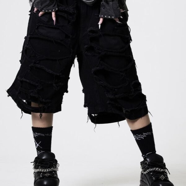 Studded Distressed Half Pants