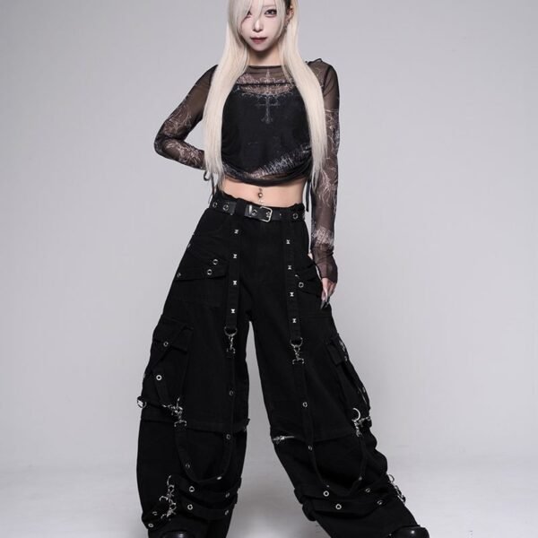 2-Way Barrel Leg Wide Denim Cargo Pants