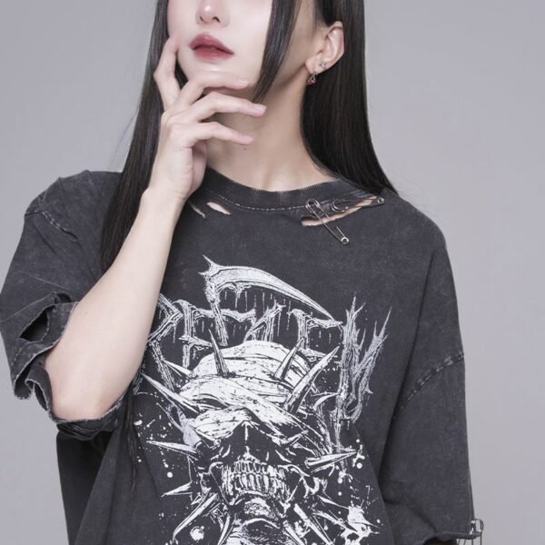 Distressed T-Shirt with Safety Pin