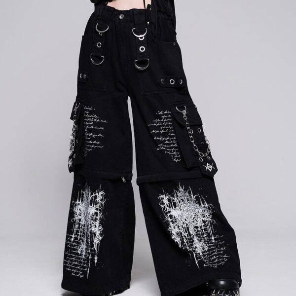 REFLEM Printed 2-Way Wide Denim Cargo Pants