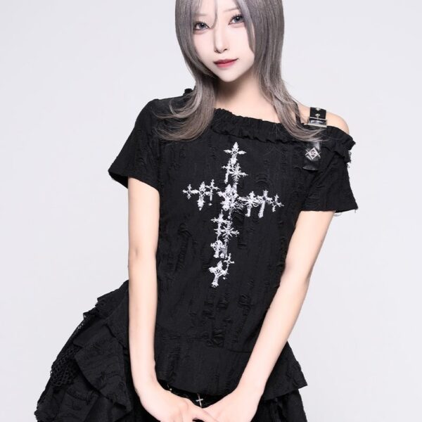 REFLEM Damaged Frill Off-Shoulder Top