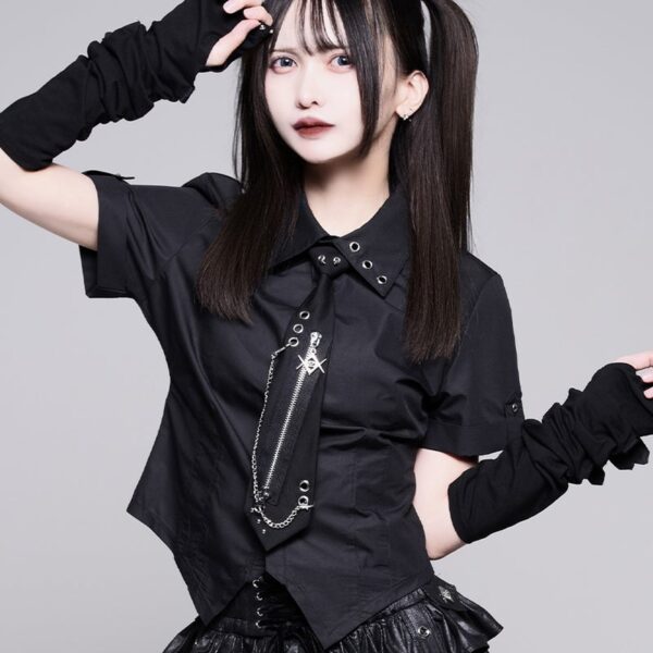 REFLEM Cropped Short-Sleeve Shirt with Chain Tie