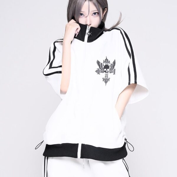 Shirred Short-Sleeve Track Jacket