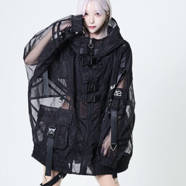 REFLEM Sheer Cyber ​​Panel High Neck Zip Hoodie