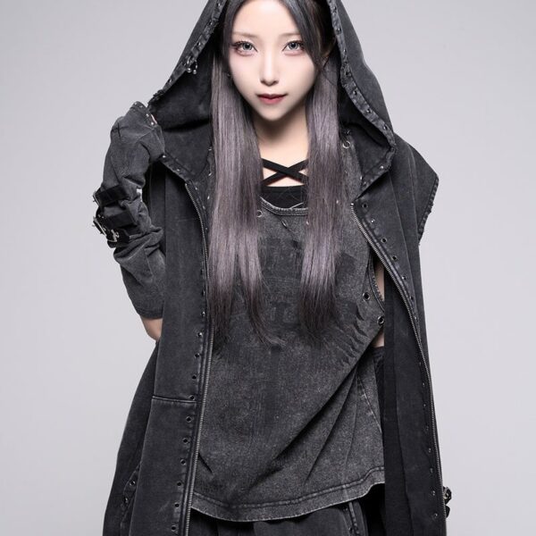 REFLEM Pigment-dyed Sleeveless Hoodie with Cross Patch